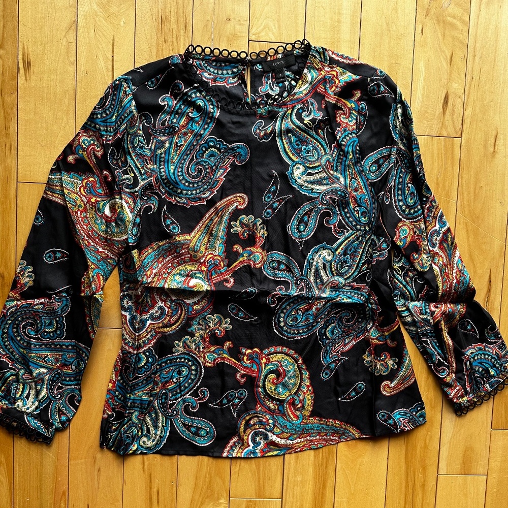 J. Crew Silk Twill Top in Bold Paisley NWOT